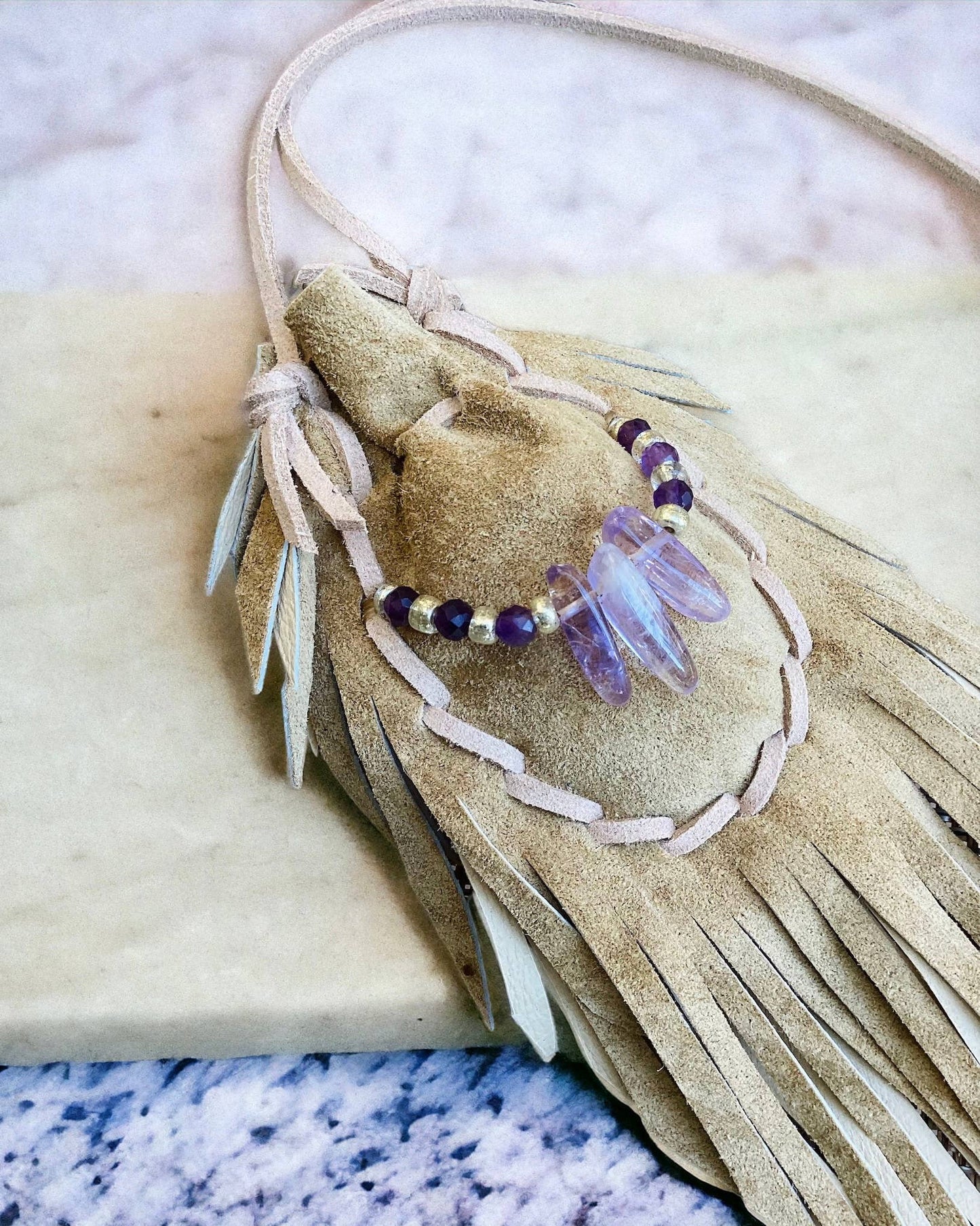 Helena Amulet Bag / Medicine Bag / Amethyst Necklace / Boho