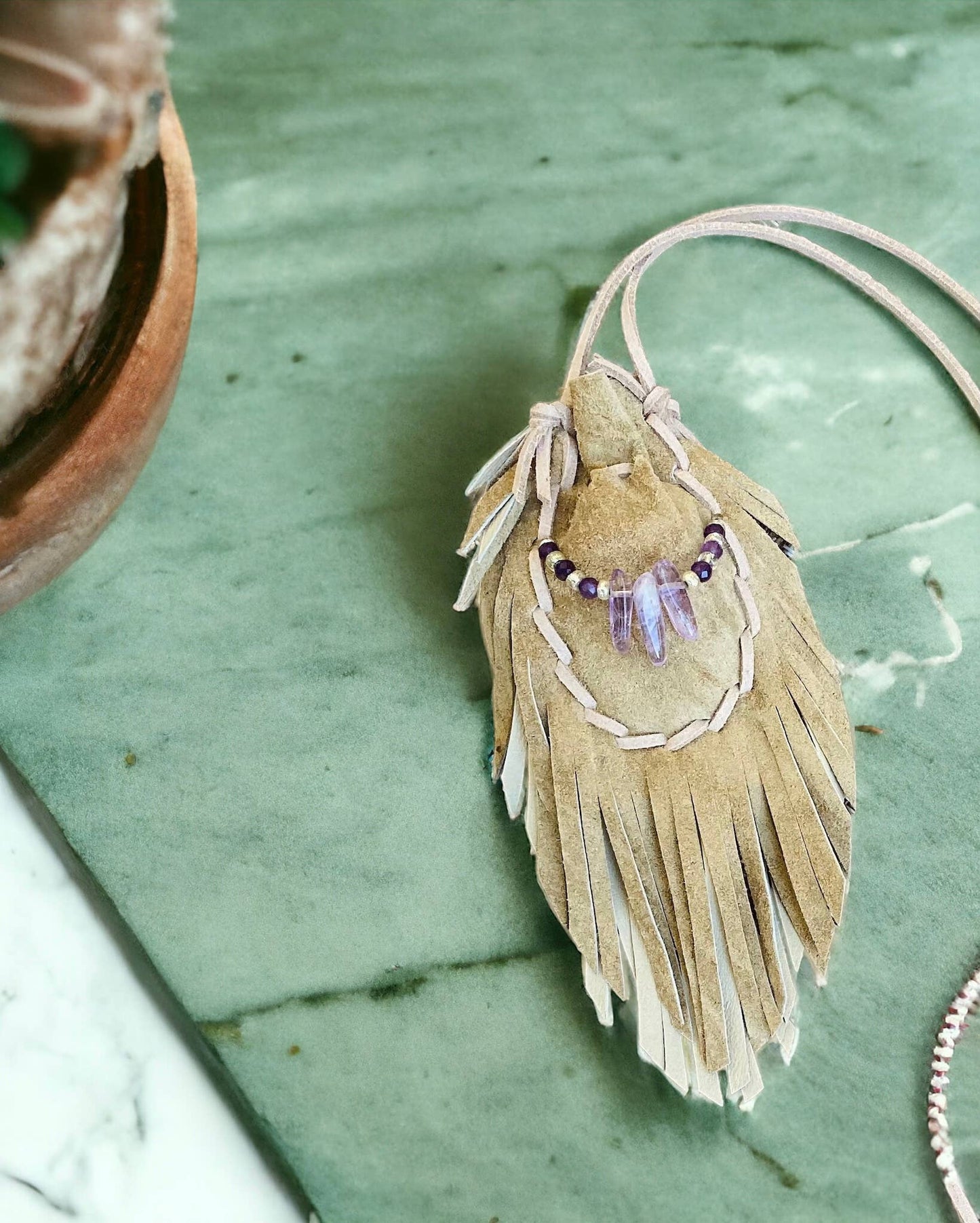 Helena Amulet Bag / Medicine Bag / Amethyst Necklace / Boho