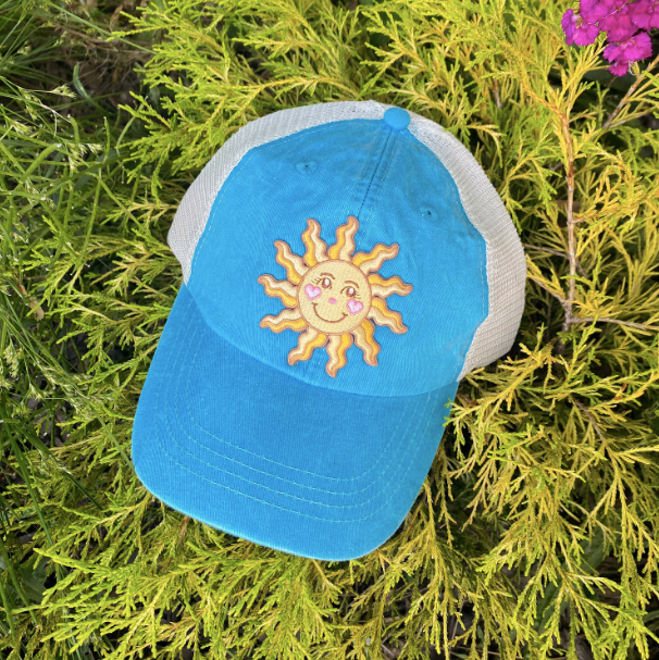 Baseball Trucker Hat with Embroidered Patch: Don't Trip Over What's Behind You / Hot Pink