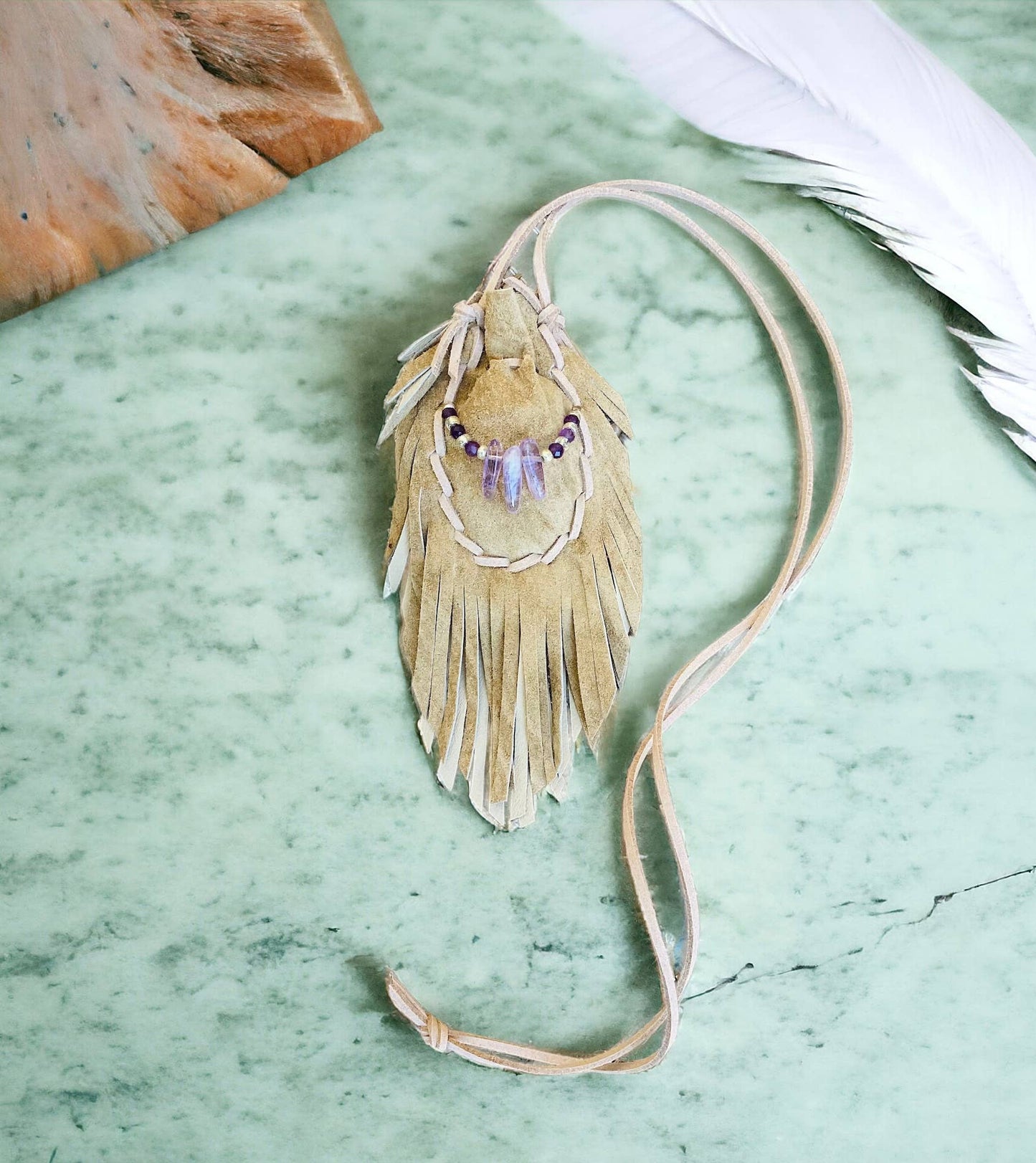 Helena Amulet Bag / Medicine Bag / Amethyst Necklace / Boho