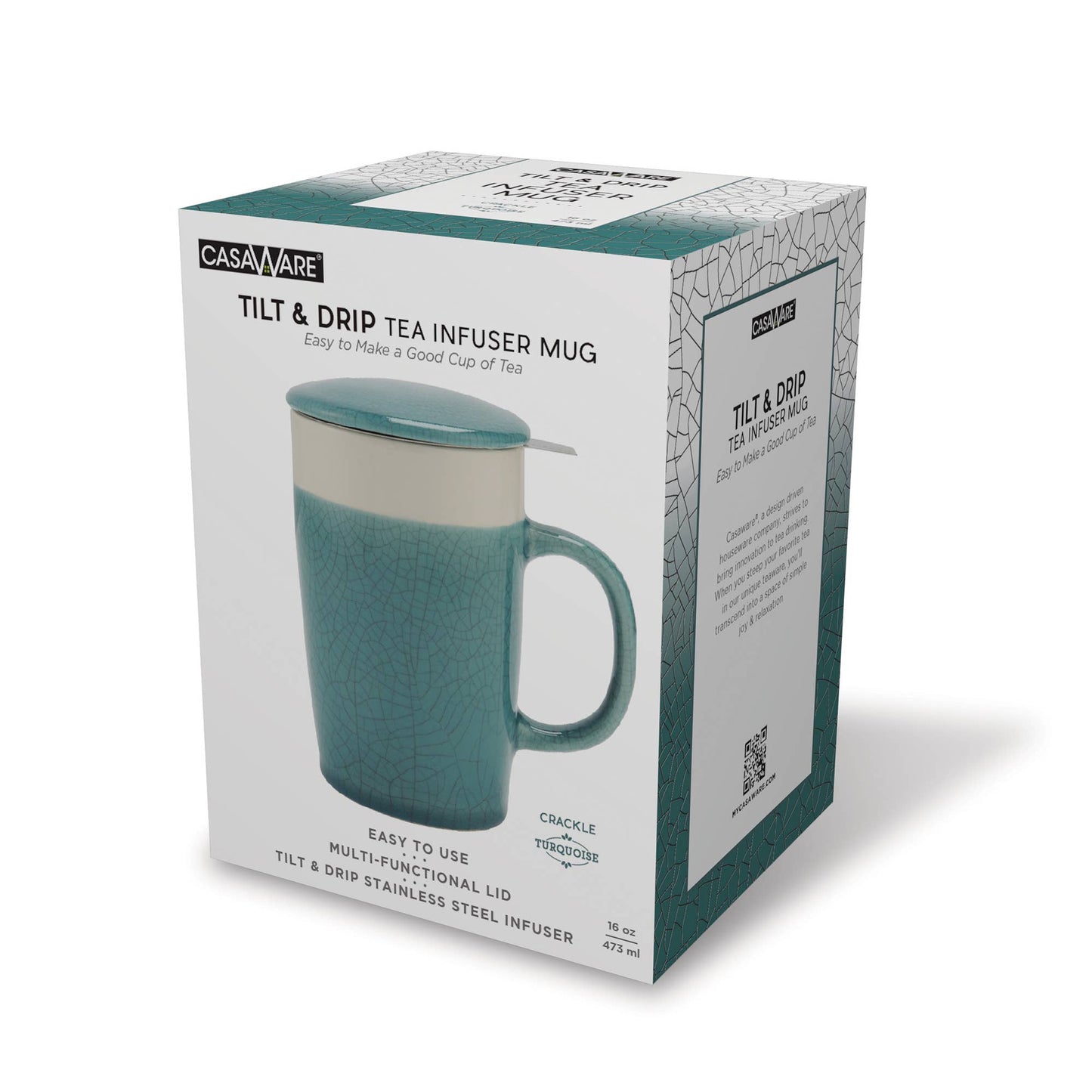 16 oz Crackle Glaze Tea Infuser Mug