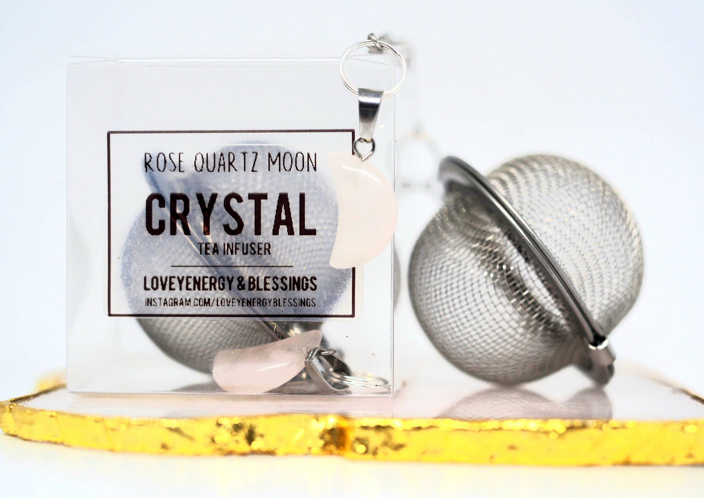 Rose Quartz Crescent Moon Crystal Tea Infuser