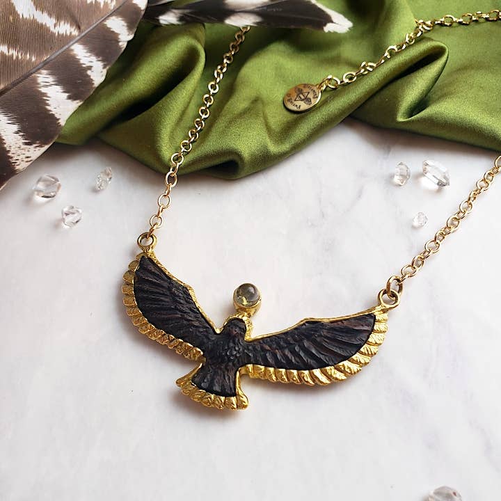 Carved Ebony Wood Bird Necklace | Eagle Hawk Phoenix