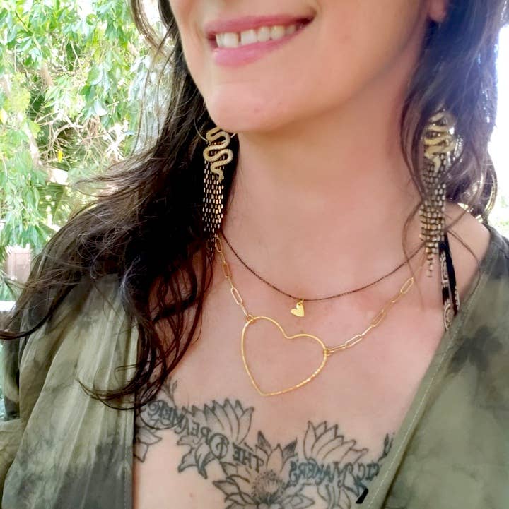 Big Heart Gold Paperclip Chain Necklace