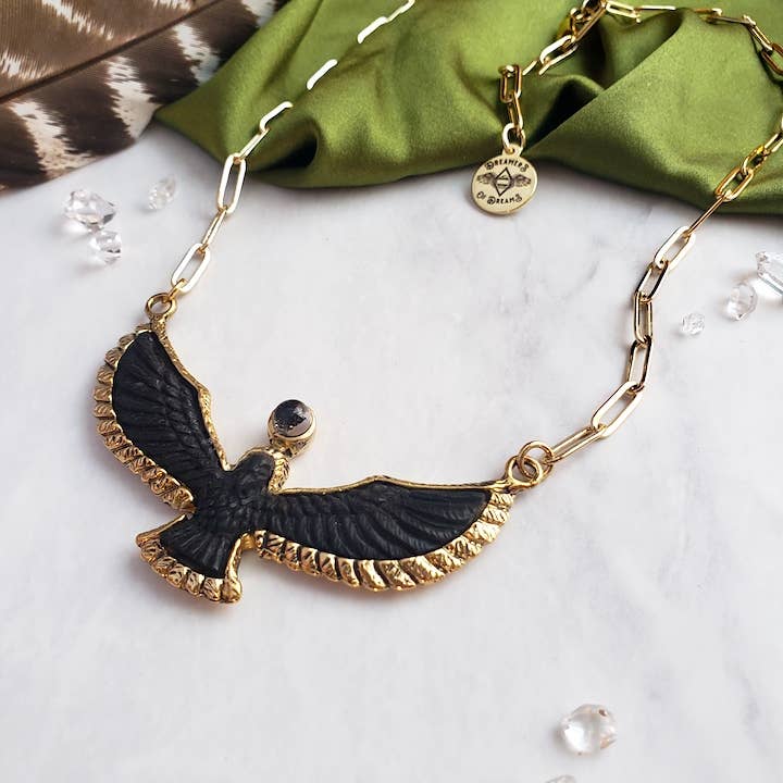 Carved Ebony Wood Bird Necklace | Eagle Hawk Phoenix