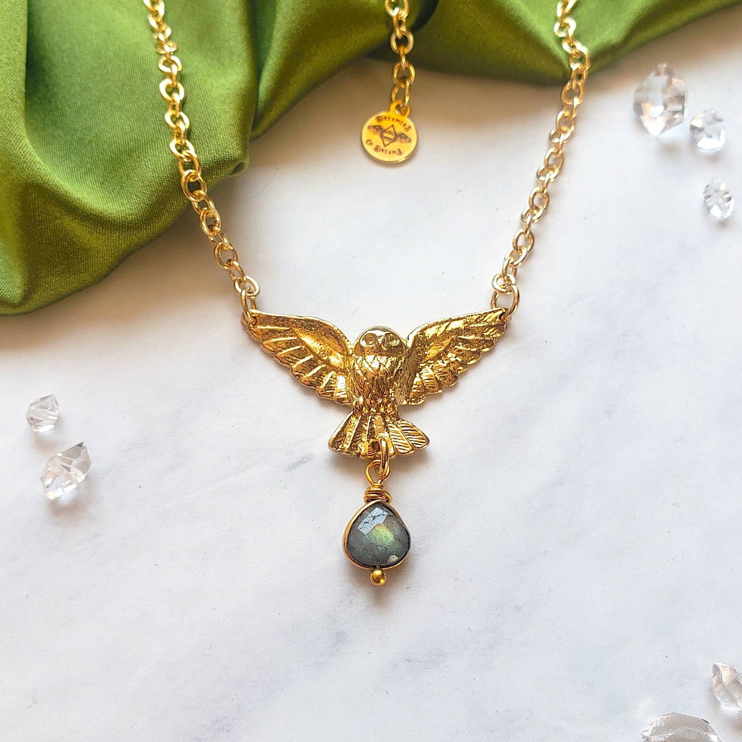 Golden Owl of Intuition Labradorite Pendant Necklace