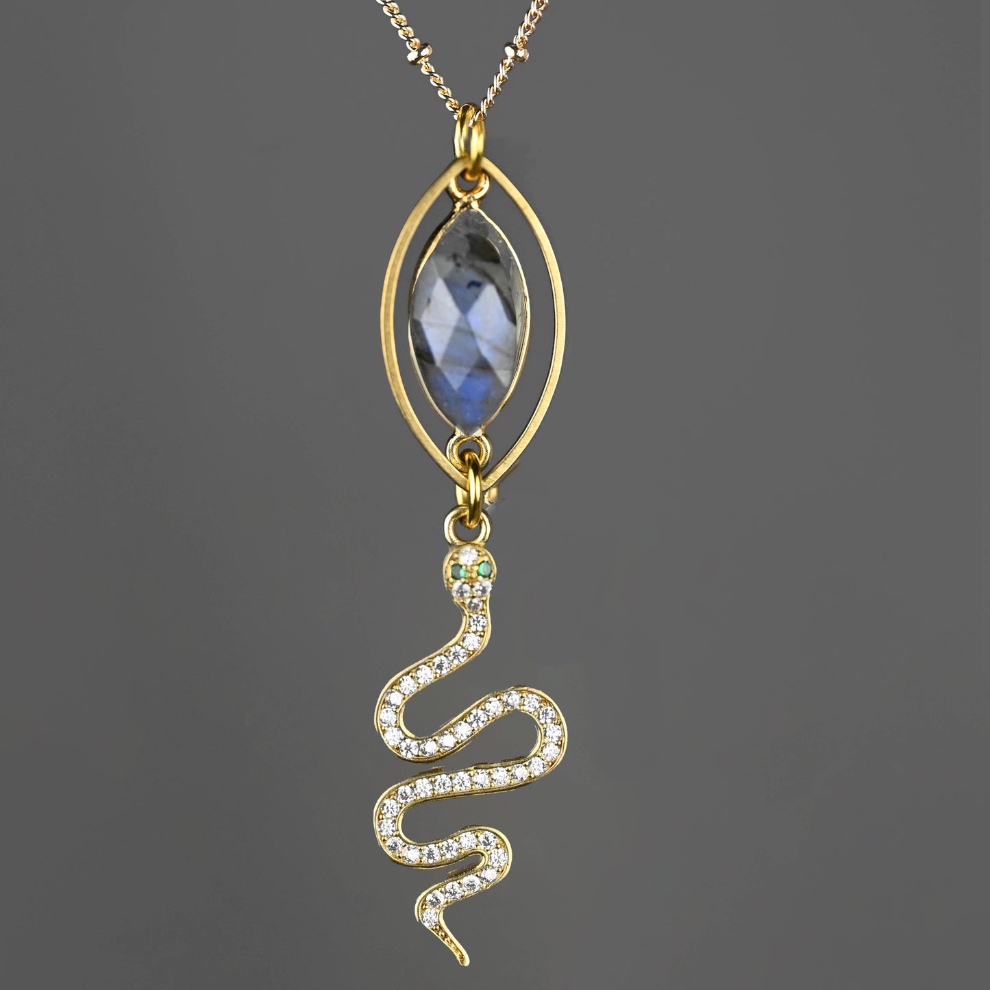 Snake w/ Stones and Semi Precious Marquise Necklace