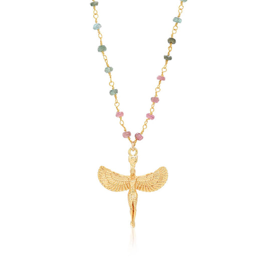 Winged Egyptian Goddess Isis on Watermelon Tourmaline