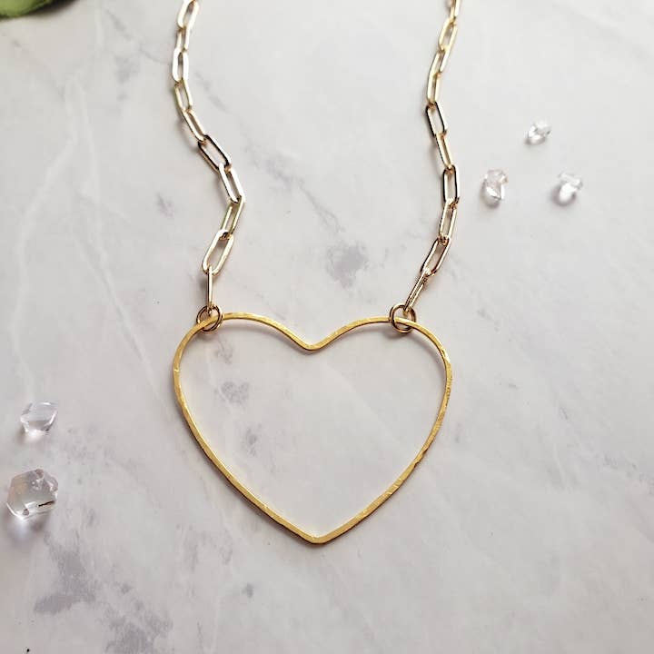 Big Heart Gold Paperclip Chain Necklace