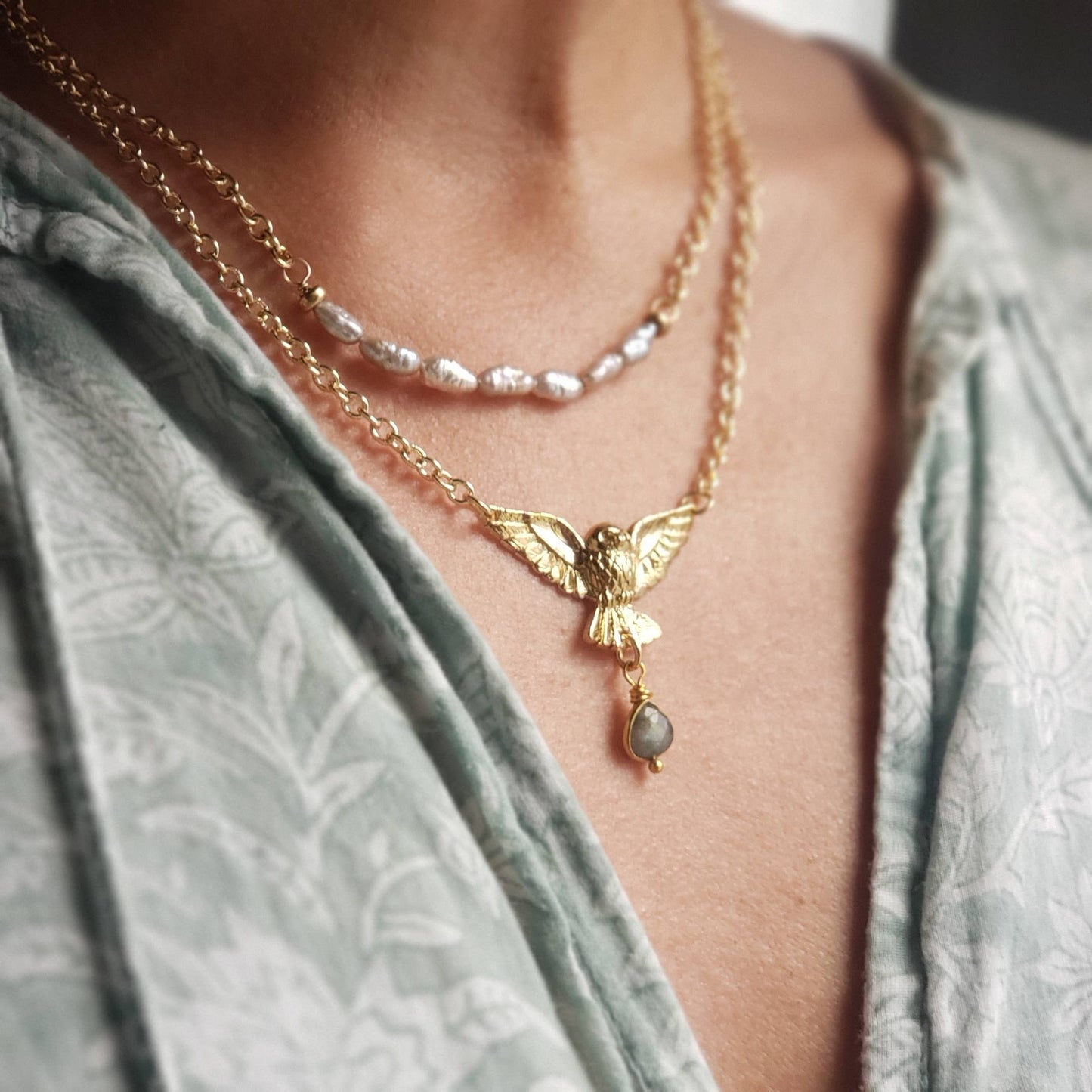 Golden Owl of Intuition Labradorite Pendant Necklace