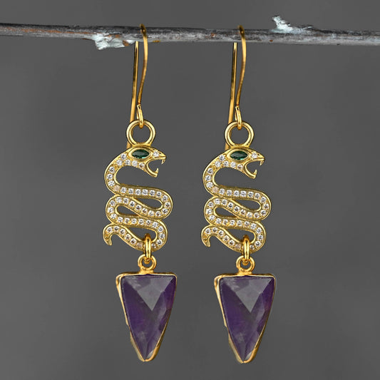 Pave Crystal Snakes w/ Semi Precious Triangle Drop Earrings
