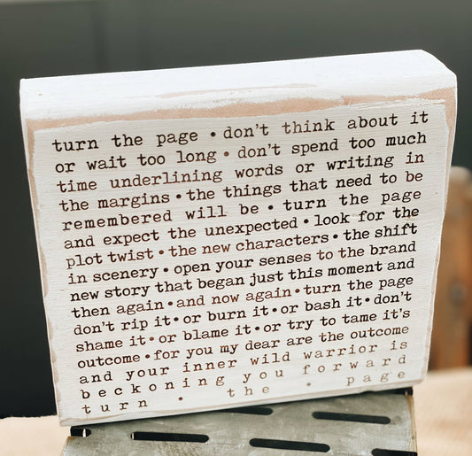 Turn The Page Plaque // Inspirational Sign // Engraved Poem