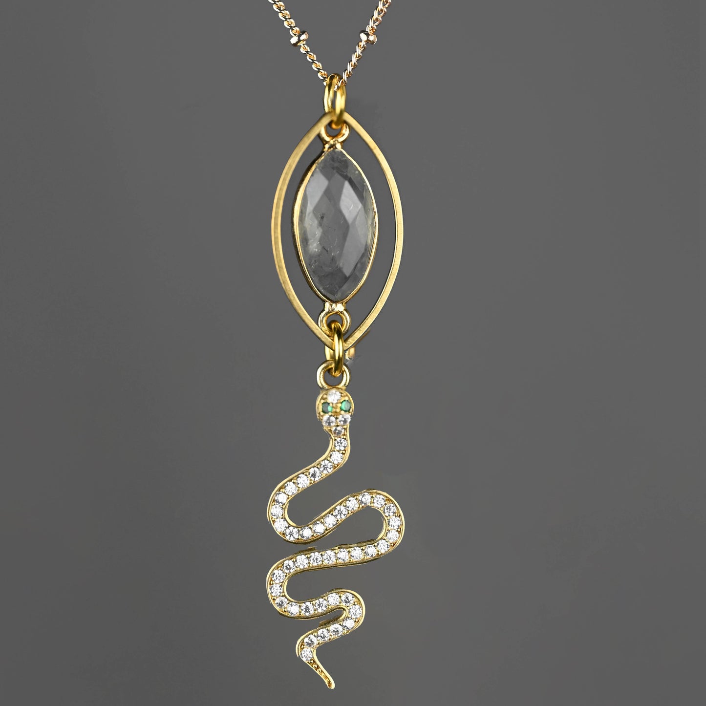 Snake w/ Stones and Semi Precious Marquise Necklace