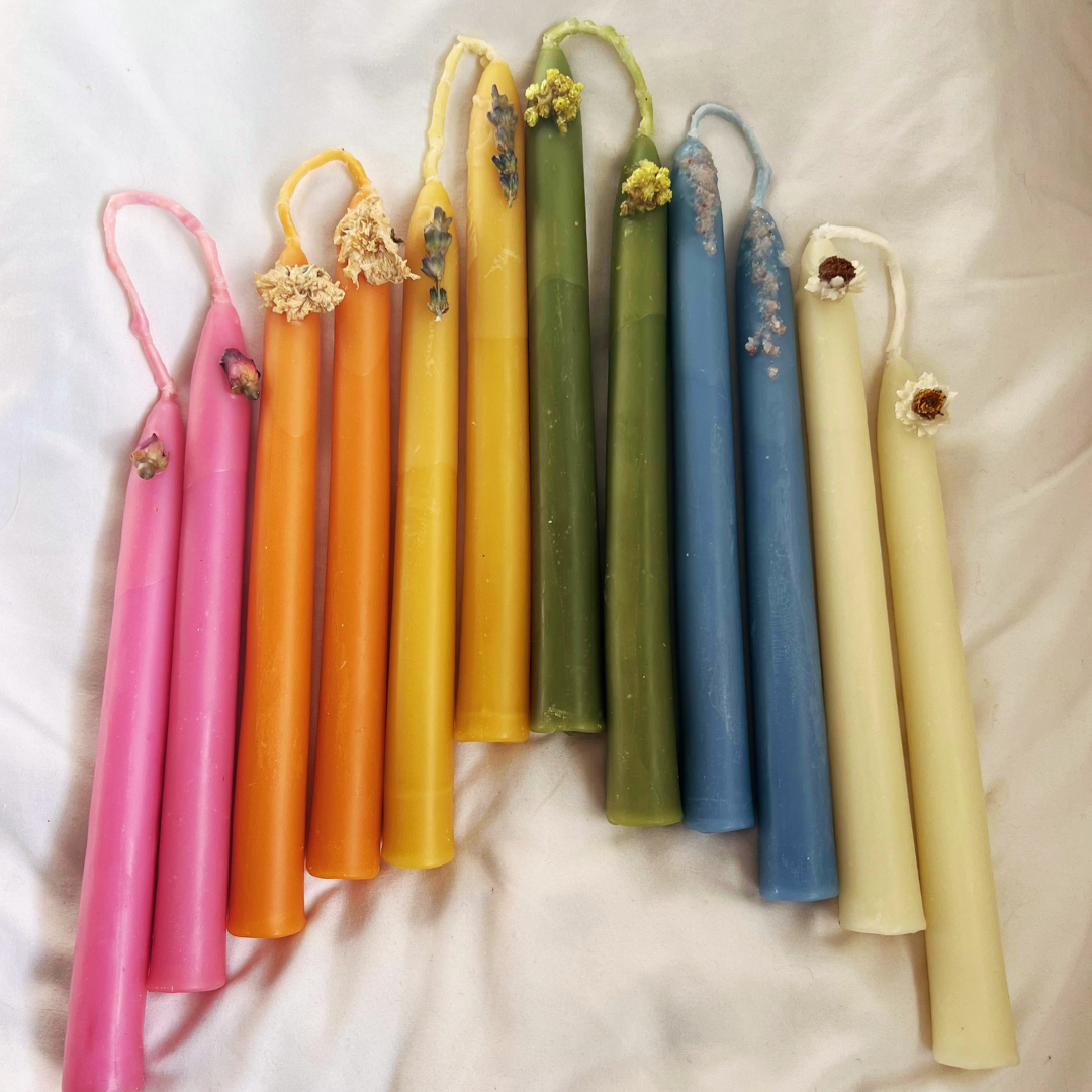 'Sun Ray' Beeswax Taper Candles