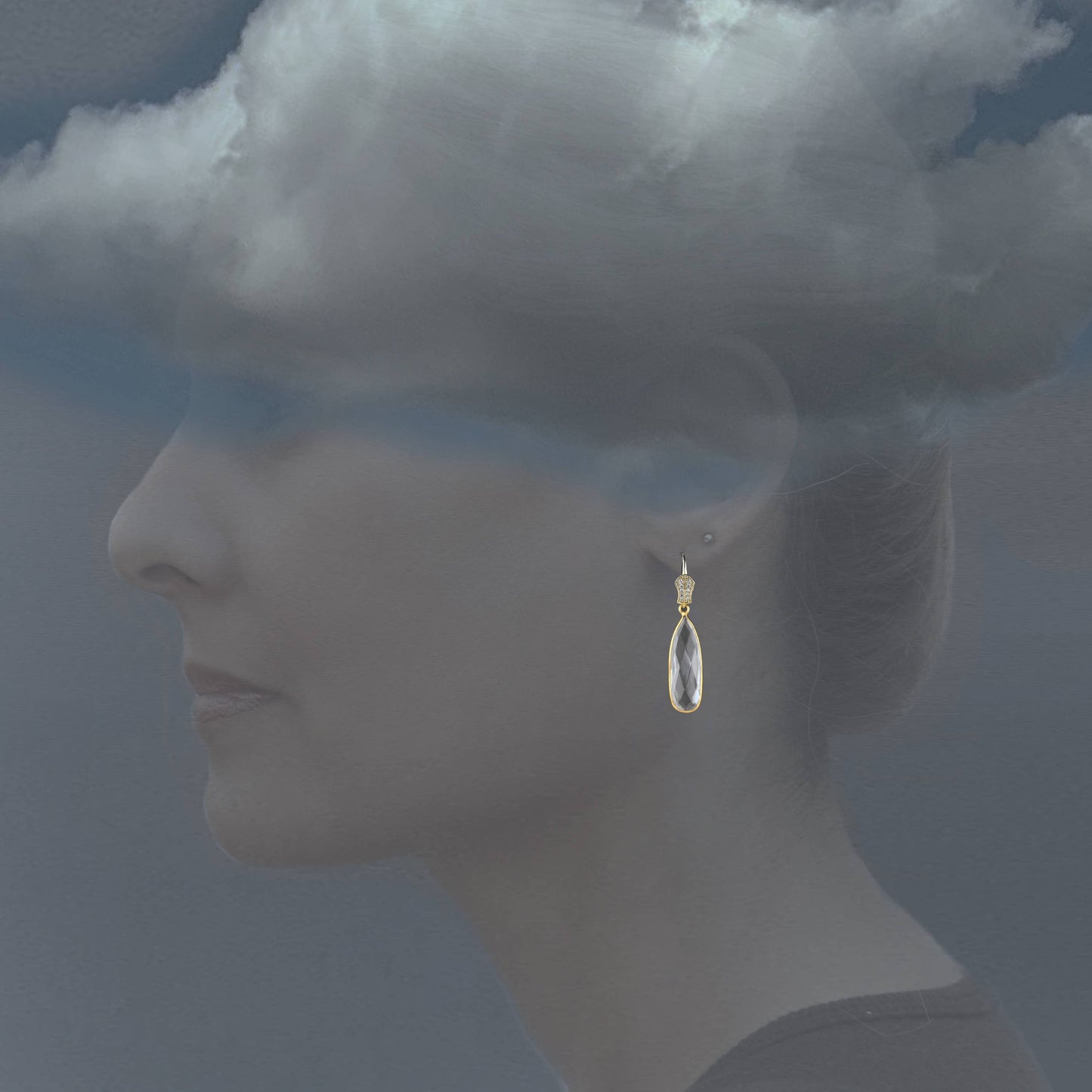 Pave Ear Wires with Large Crystal Quartz Drop Earrings