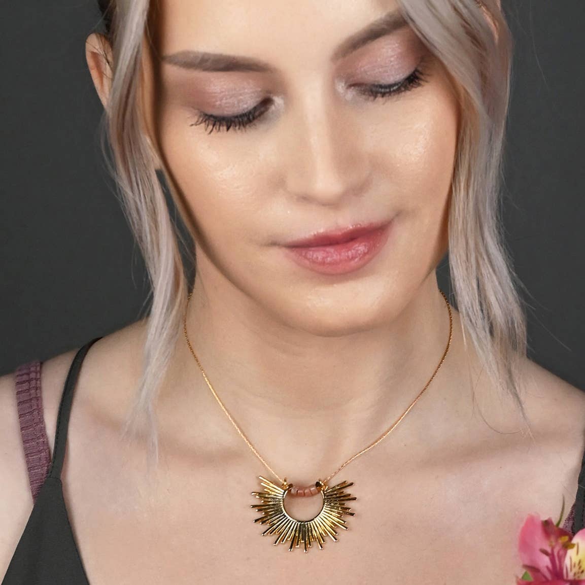 Golden Sun w/ Semi Precious Heishi Beads Necklace