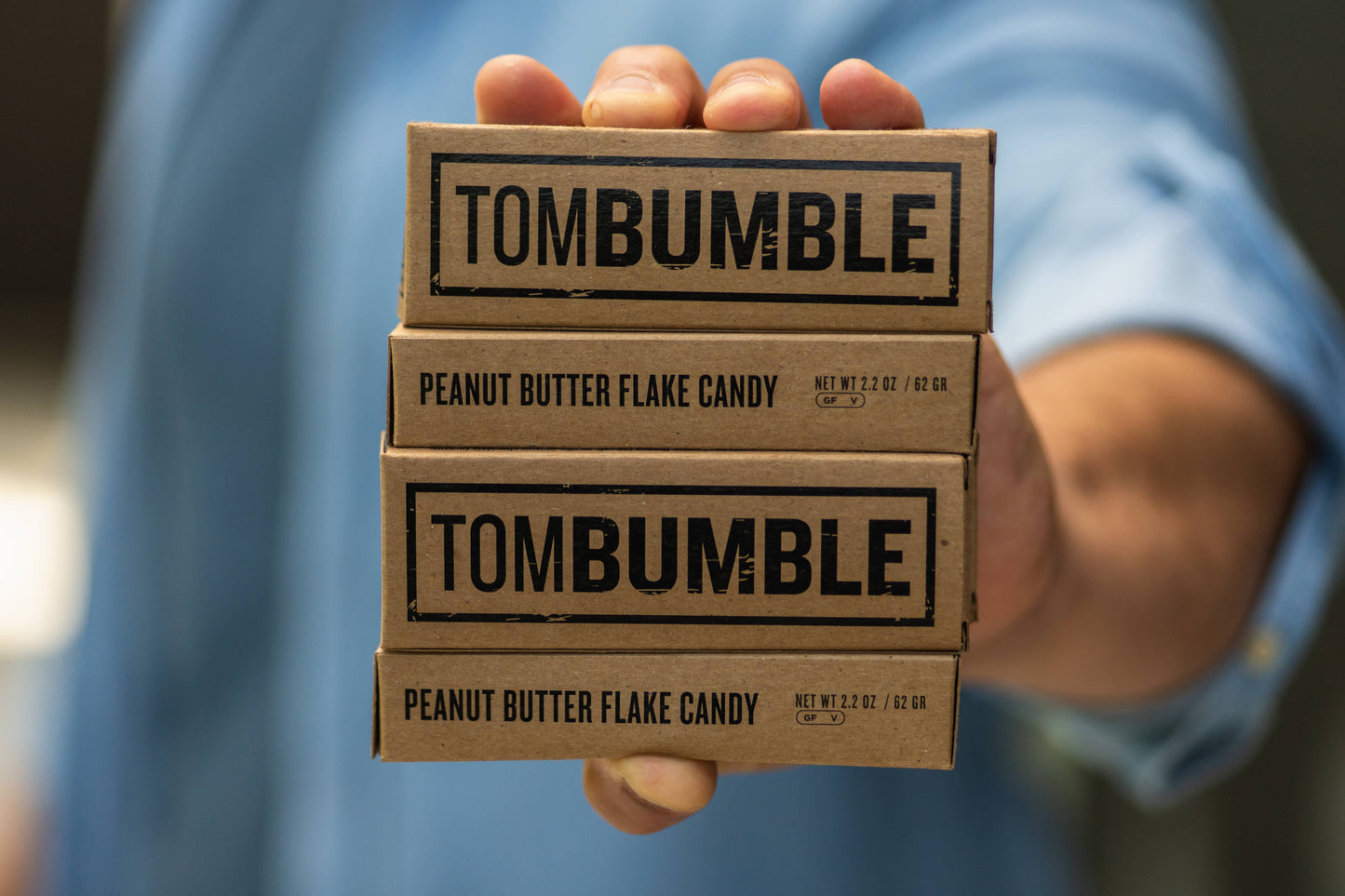 Tom Bumble 2 Bar Box -Peanut Butter Flake Candy in Chocolate