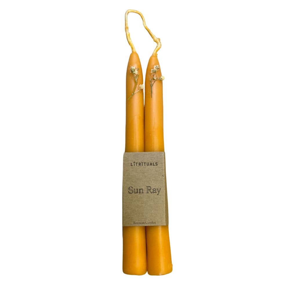 'Sun Ray' Beeswax Taper Candles