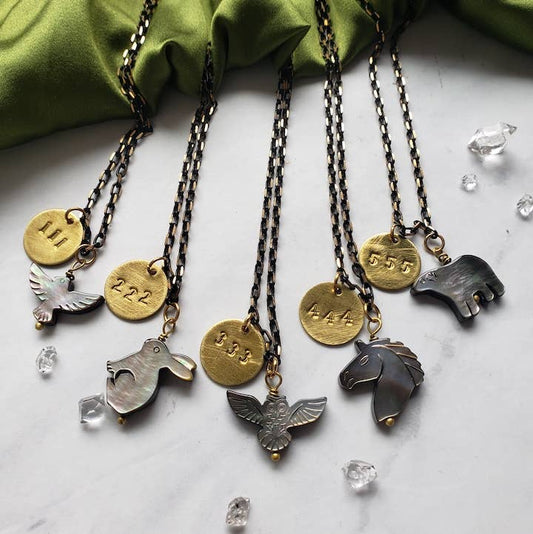 Mother of Pearl Animal Spirit + Angel number necklaces