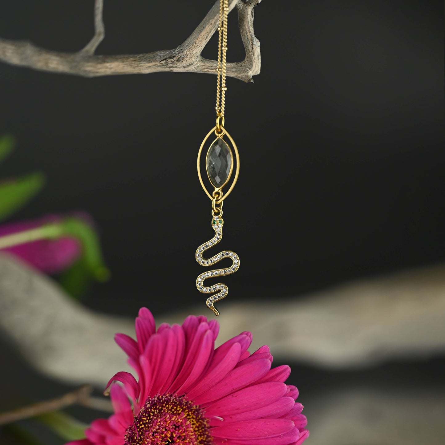 Snake w/ Stones and Semi Precious Marquise Necklace