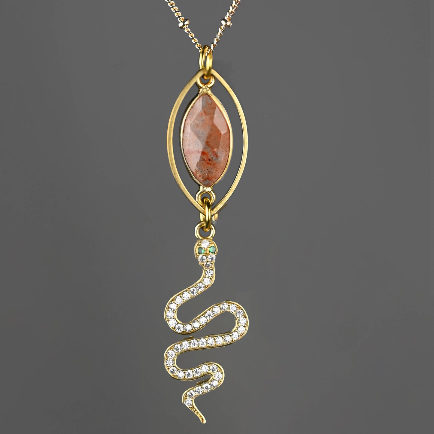 Snake w/ Stones and Semi Precious Marquise Necklace